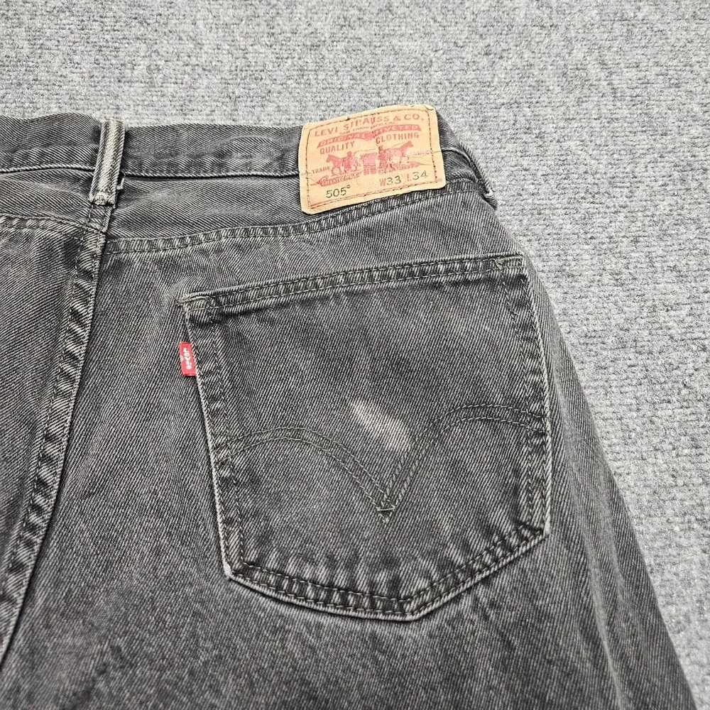 Vintage Levis 505 Jeans Mens 33x34 Black Faded Denim Straight Fit Workwear Y2K